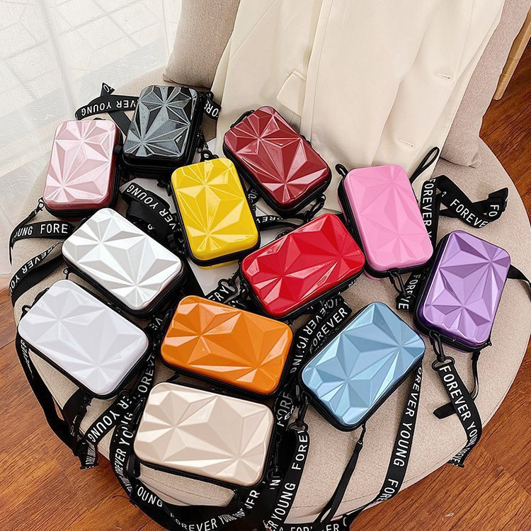Bolsa de Design Geométrico em Forma de Mala, Bolsa Mini Moderna para Celular, Bolsa Transversal Tipo Caixa de Bagagem