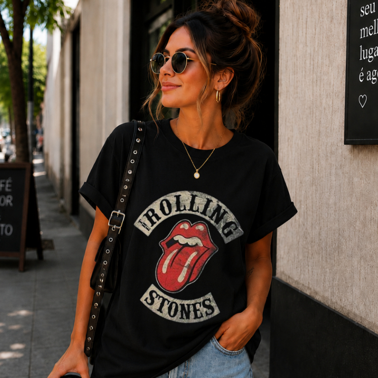 Camiseta Rolling Stones Feminina Vintage Retrô 100% Algodão