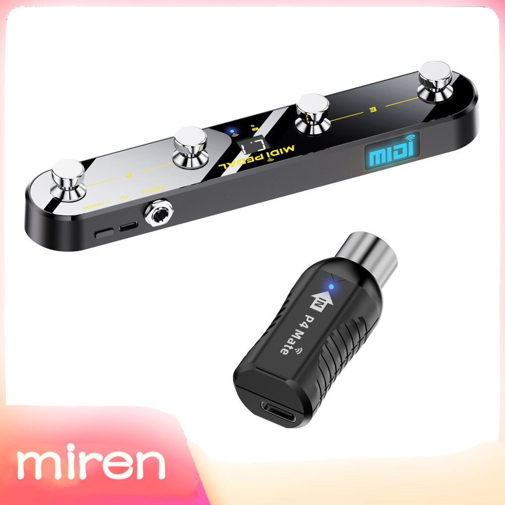 miren.br Pedal controlador MIDI sem fio 5 modos Display digital 25 horas USB Footswitch Metal Switch Receptor para