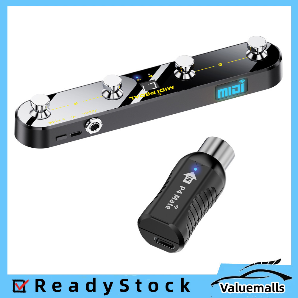 valuemalls-br Pedal controlador MIDI sem fio 5 modos Display digital 25 horas USB Footswitch Metal Switch Receptor para
