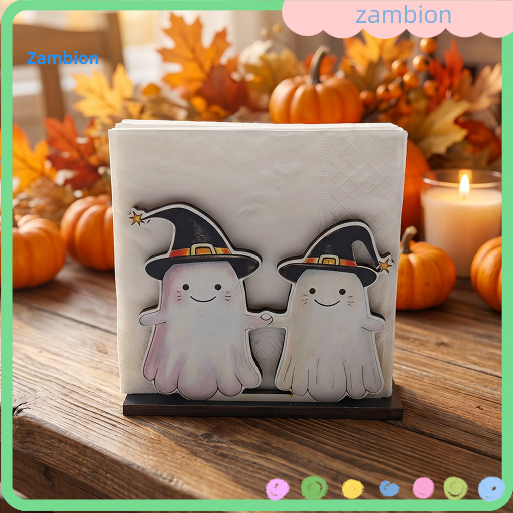 Stable Wooden Tissue Box Halloween Napkin Holder Cute Pastel Pumpkin Ghost Black Cat Dispenser Waterproof Decorative Sta