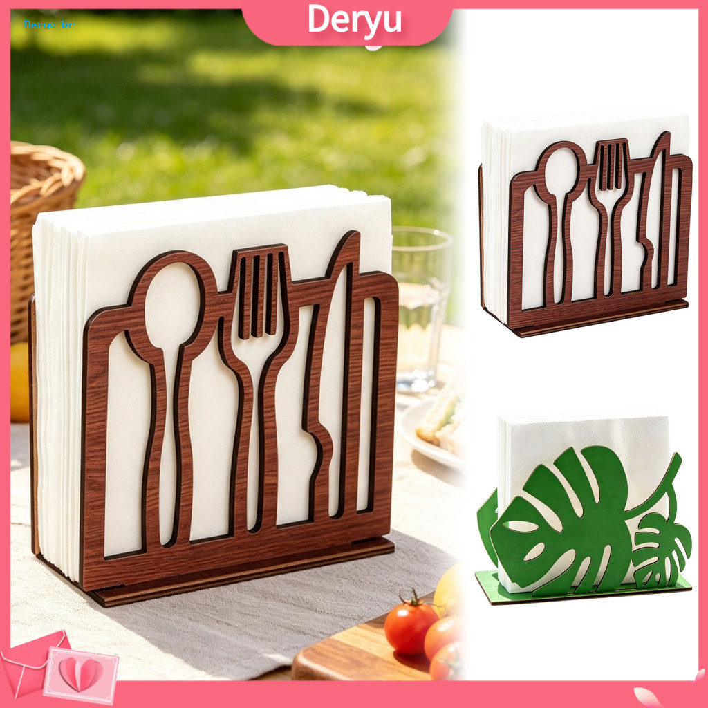 Wooden Napkin Holder for Table Decorative Wood Stand Hollow with Monstera Leaf Cutlery Design – Tissue Dispenser for K