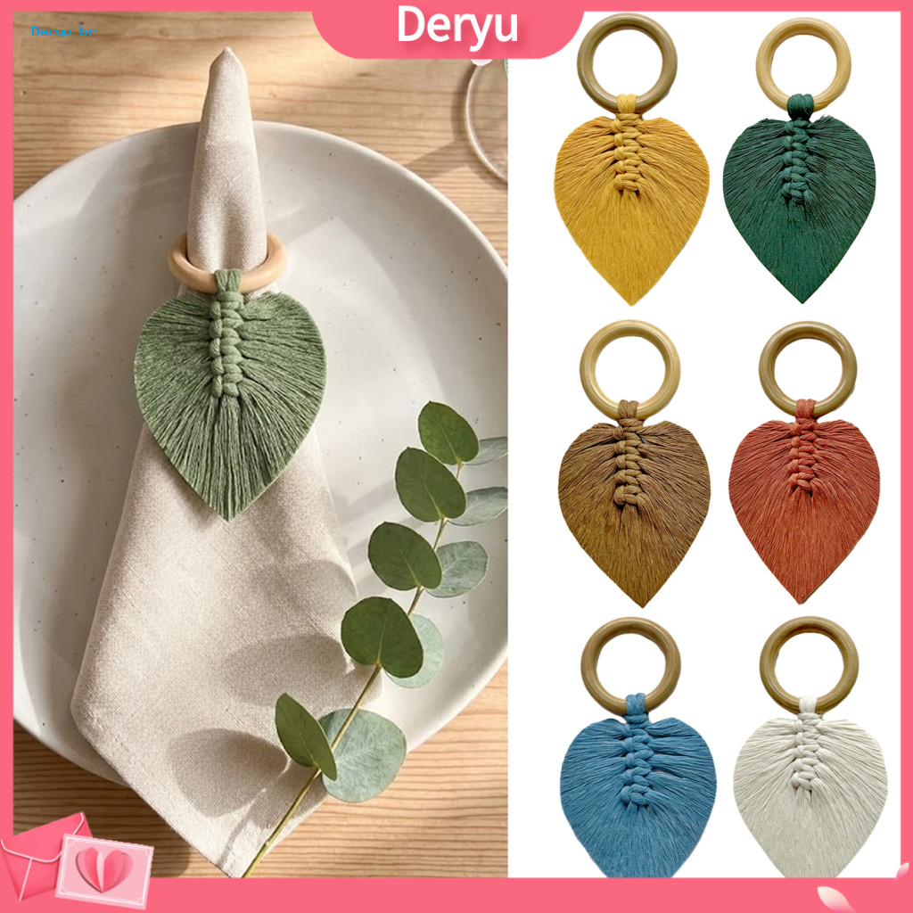 Bohemian Napkin Rings Leaf Shaped Table Ornaments Boho Wooden Ring Braided Design Rustic Farmhouse Decor Dinner Party Ac