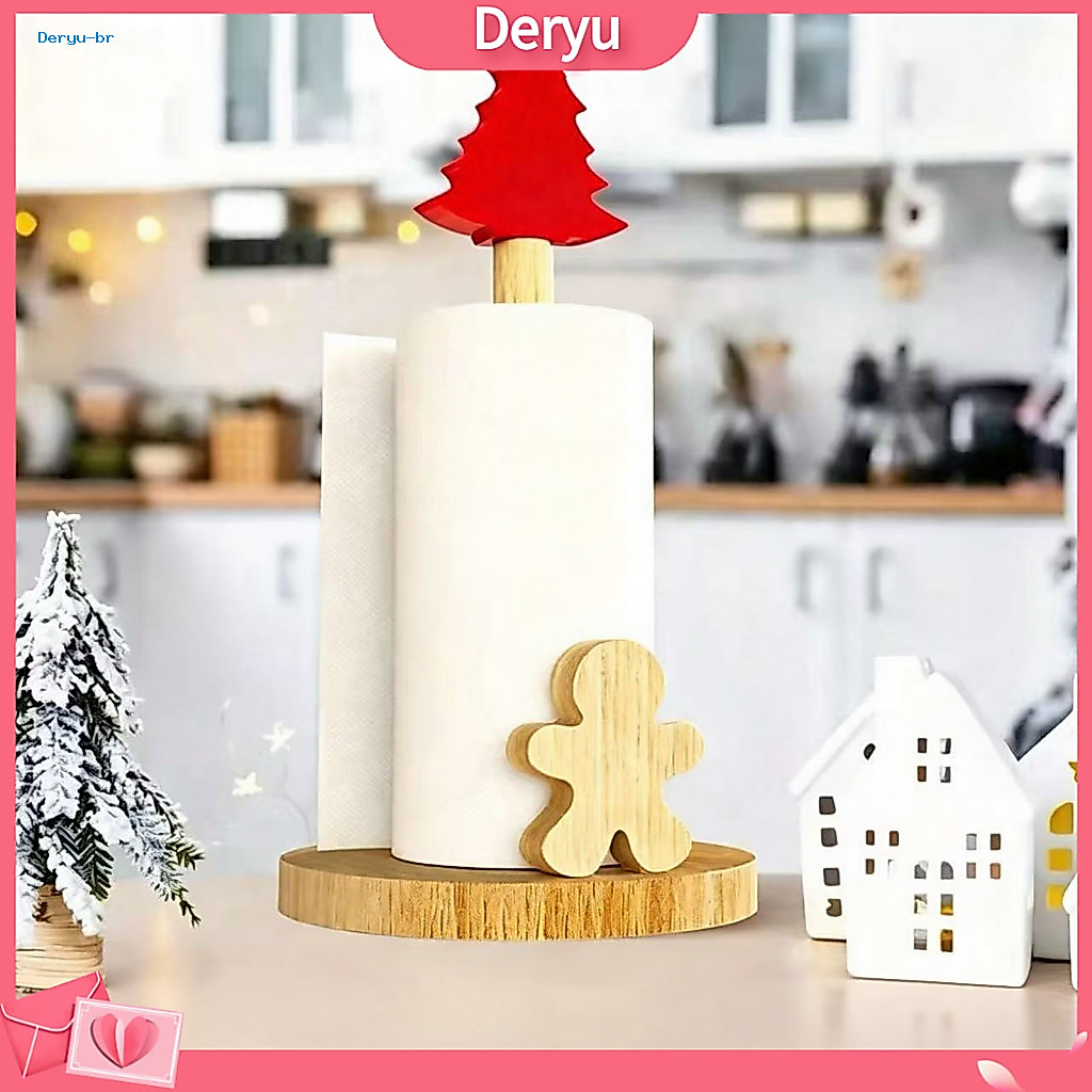 Wooden Napkin Holder for Christmas Detachable Paper Roll Stand Towel with Snowman Tree Design – Festive Kitchen for Ho
