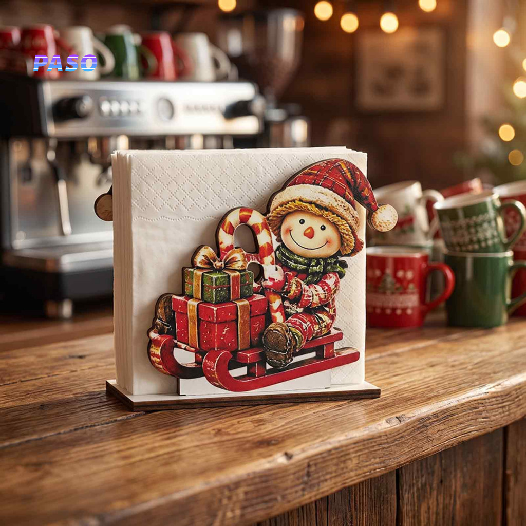 Christmas Table Napkin Holder Stable Vertical Storage Wooden Snowman for Dining – Tissue Dispenser Holiday Decor for H