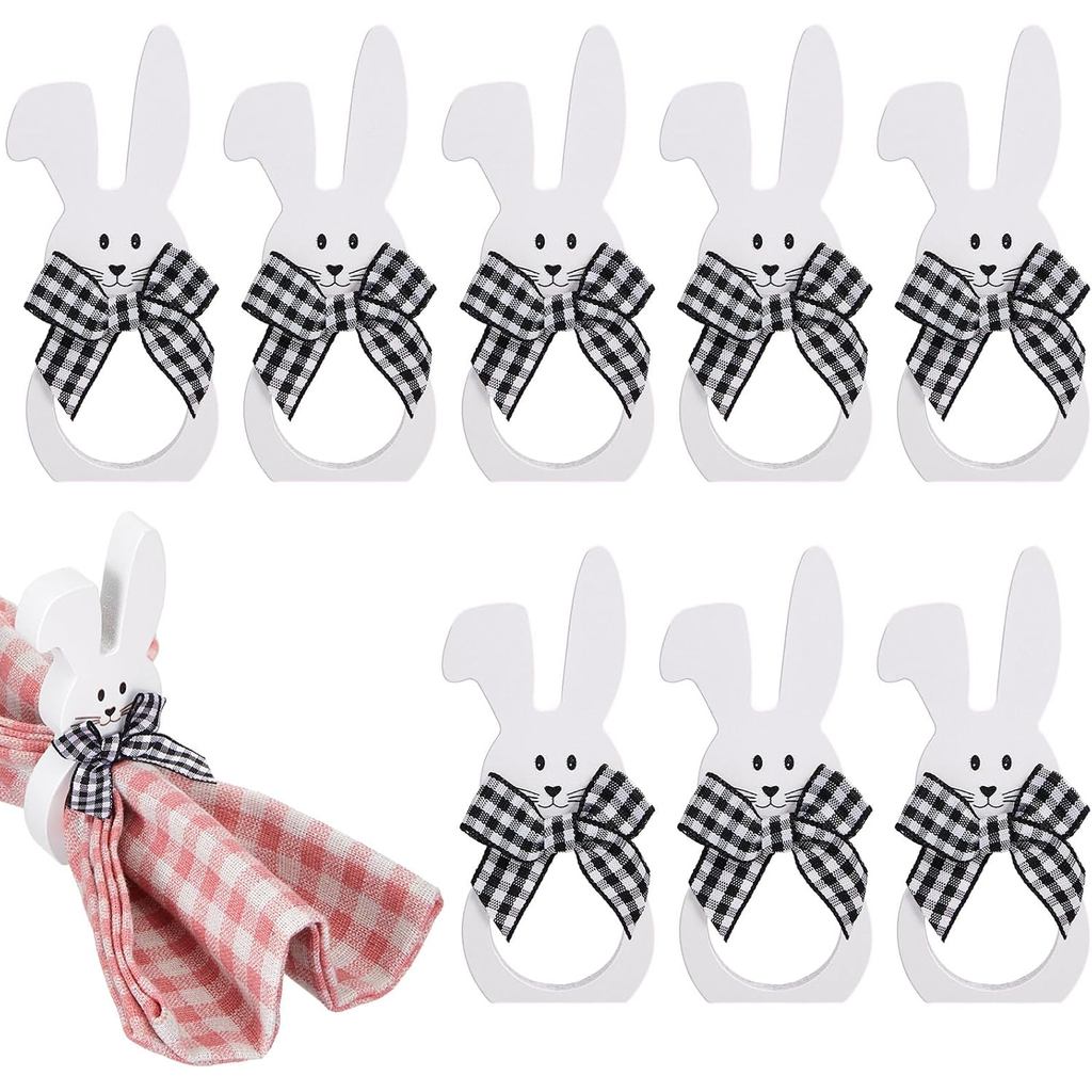 Patelai 8 Pieces Wooden Easter Bunny Rabbit Napkin Rings Dinner Easter Napkins Ring Table Dinner for Party Decoration (W