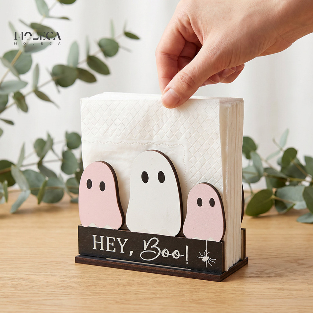 Halloween Kitchen Paper Towel Holder Autumn Themed Table Centerpiece Wooden Napkin Ghost Pumpkin Decor Spooky Organizer