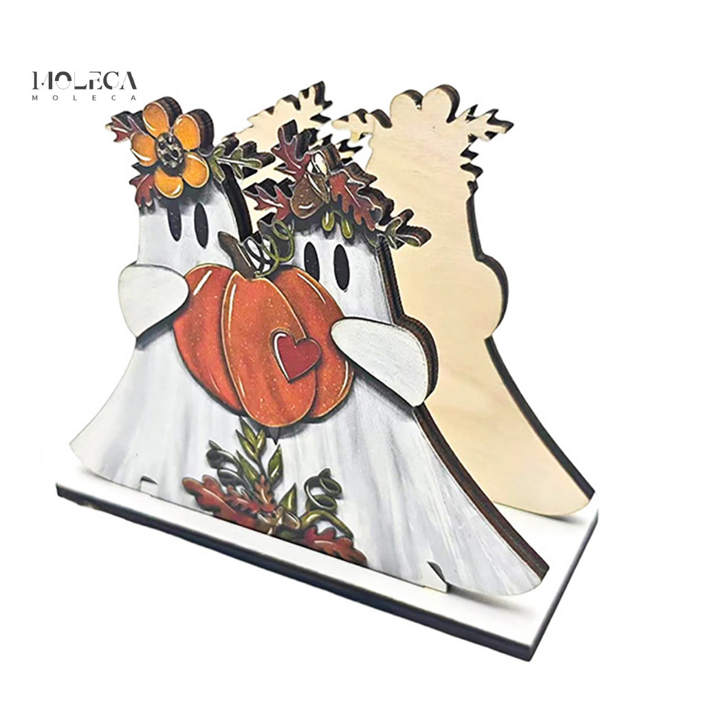 Halloween Napkin Holder Festive Autumn Theme Decor Wooden Black Cat Ghost Tissue Dispenser Decorative Paper Towel for Ho