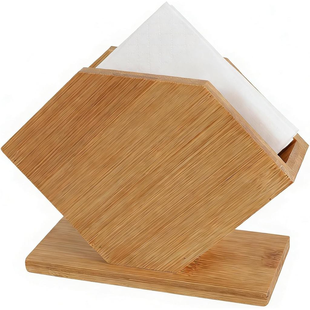 Bamboo Napkin Holder - Modern Angled Freestanding Tissue Dispenser | Minimalist Wooden Napkin Stand for Kitchen Countert