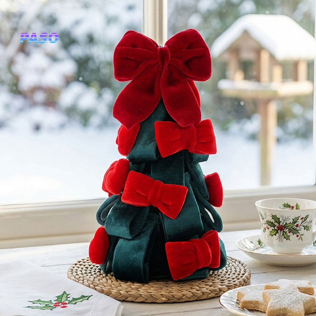 Soft Fabric Christmas Ornament Velvet Bow Tree Decoration – Elegant Tree-shaped Holiday for Fireplace Dining Table Win