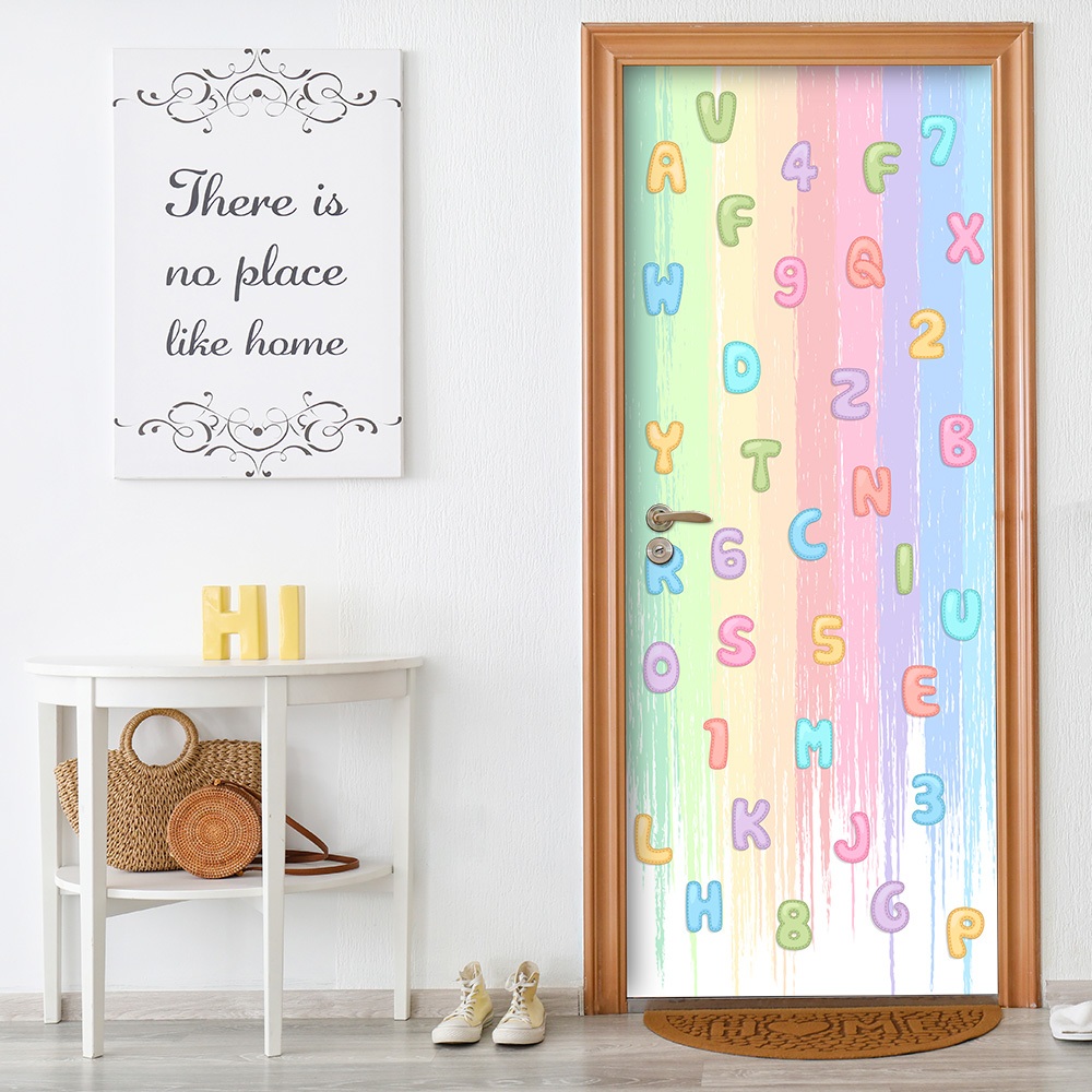 Adesivo Decorativo de Porta Alfabeto Números Escola Infantil Quarto - 2747mlpt