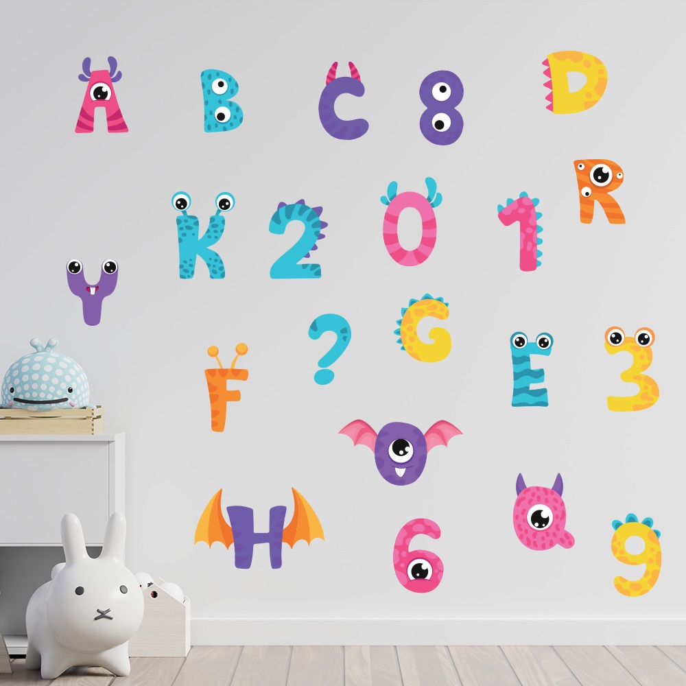 Adesivo de Parede Infantil Alfabeto e Números Monstrinhos Quarto Menino Menina - 446ir