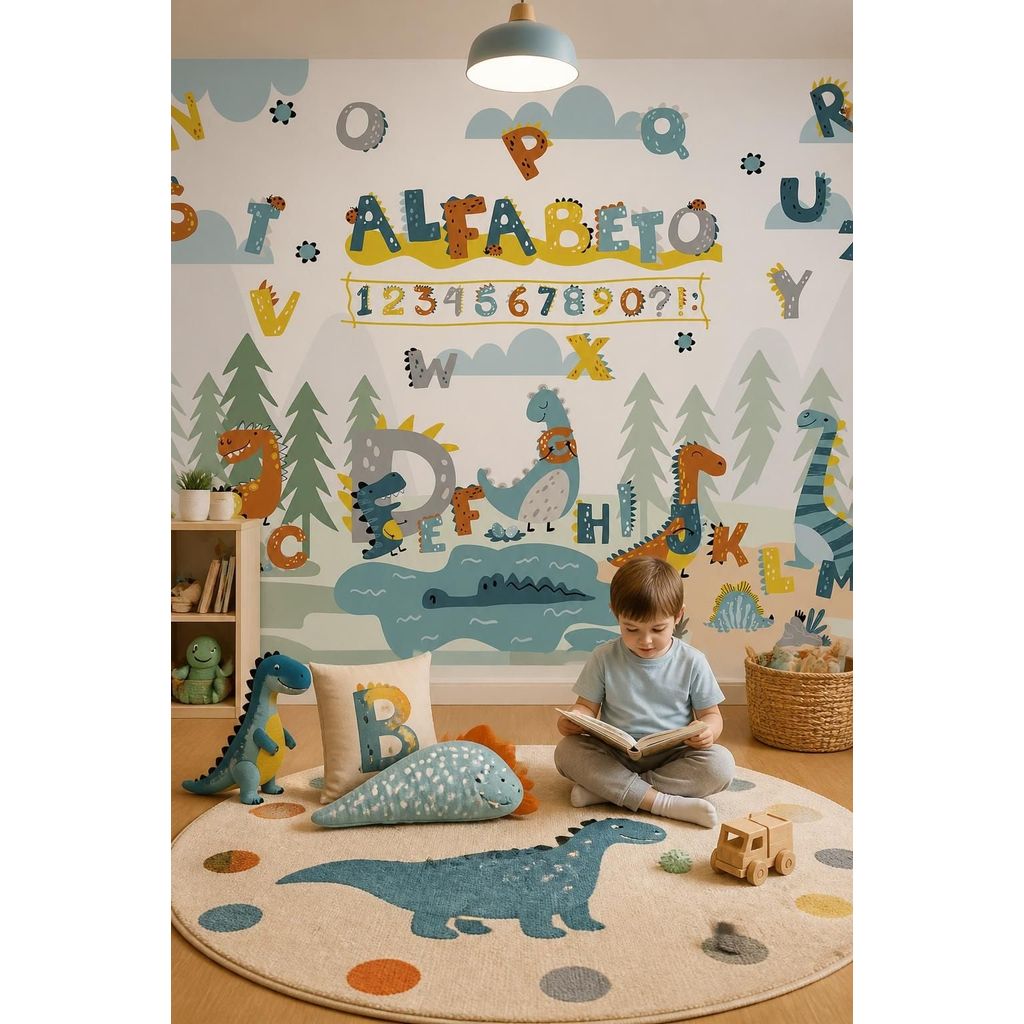 Papel de Parede Infantil Dinossauros e Alfabeto – Aprendizado e Diversão 🦖 🔠