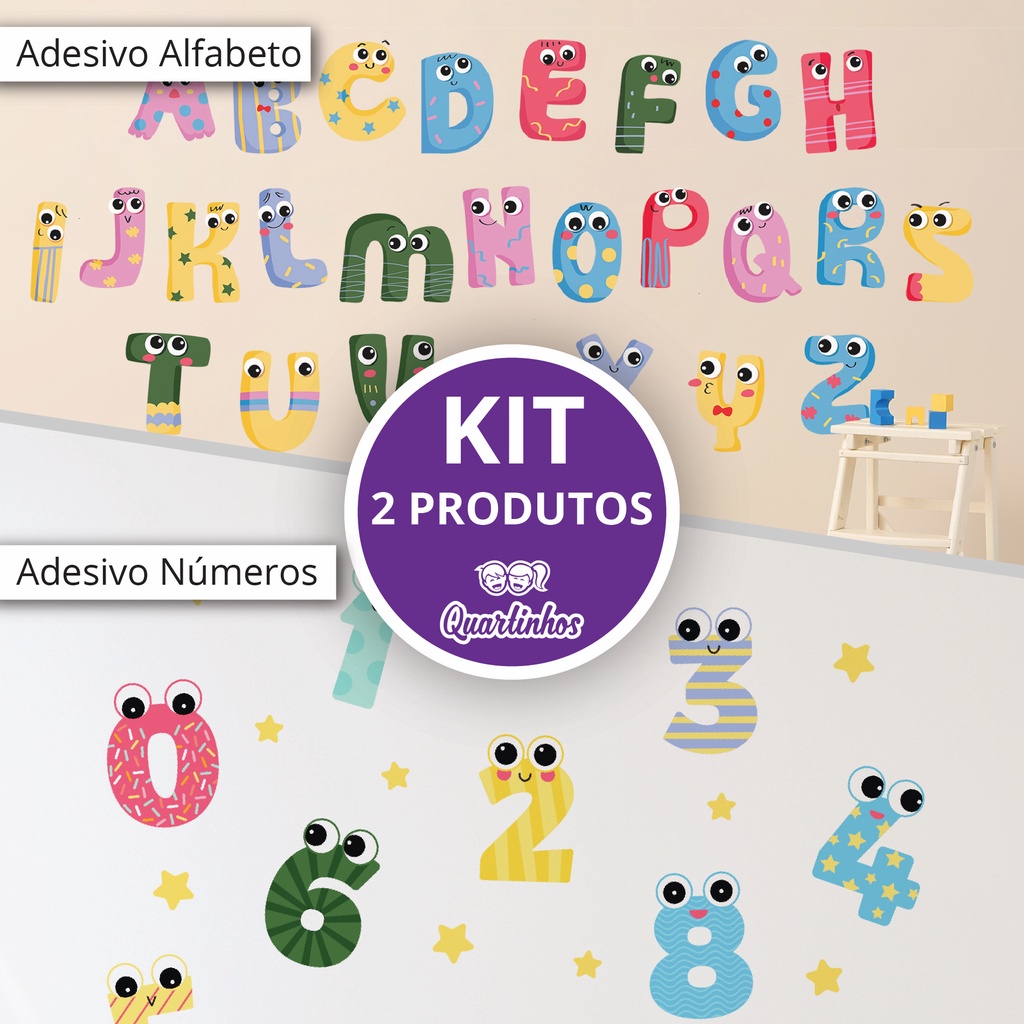Adesivo Alfabeto e Números para Escola & Quarto Infantil