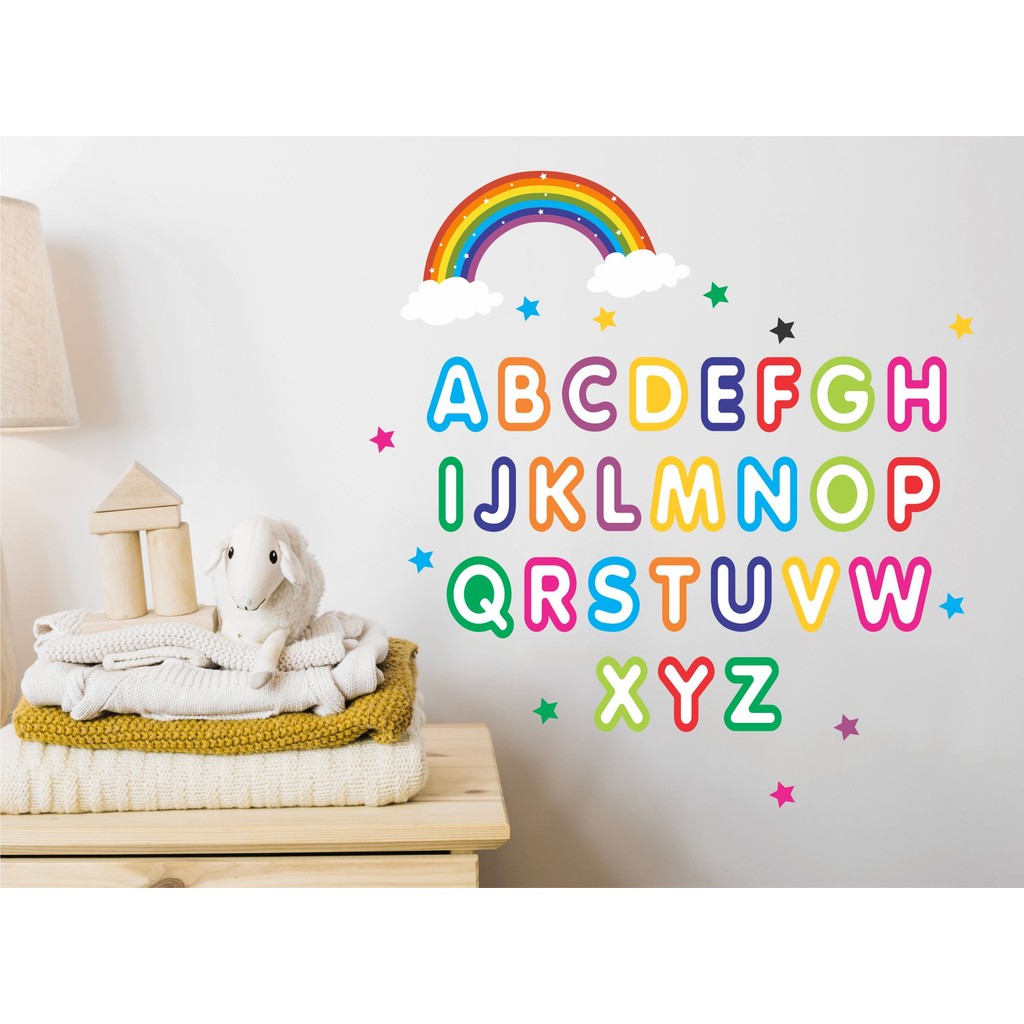 Adesivo Parede Didático Alfabeto Colorido Arco Iris Escolas ABC Dario Papel de Parede Letras