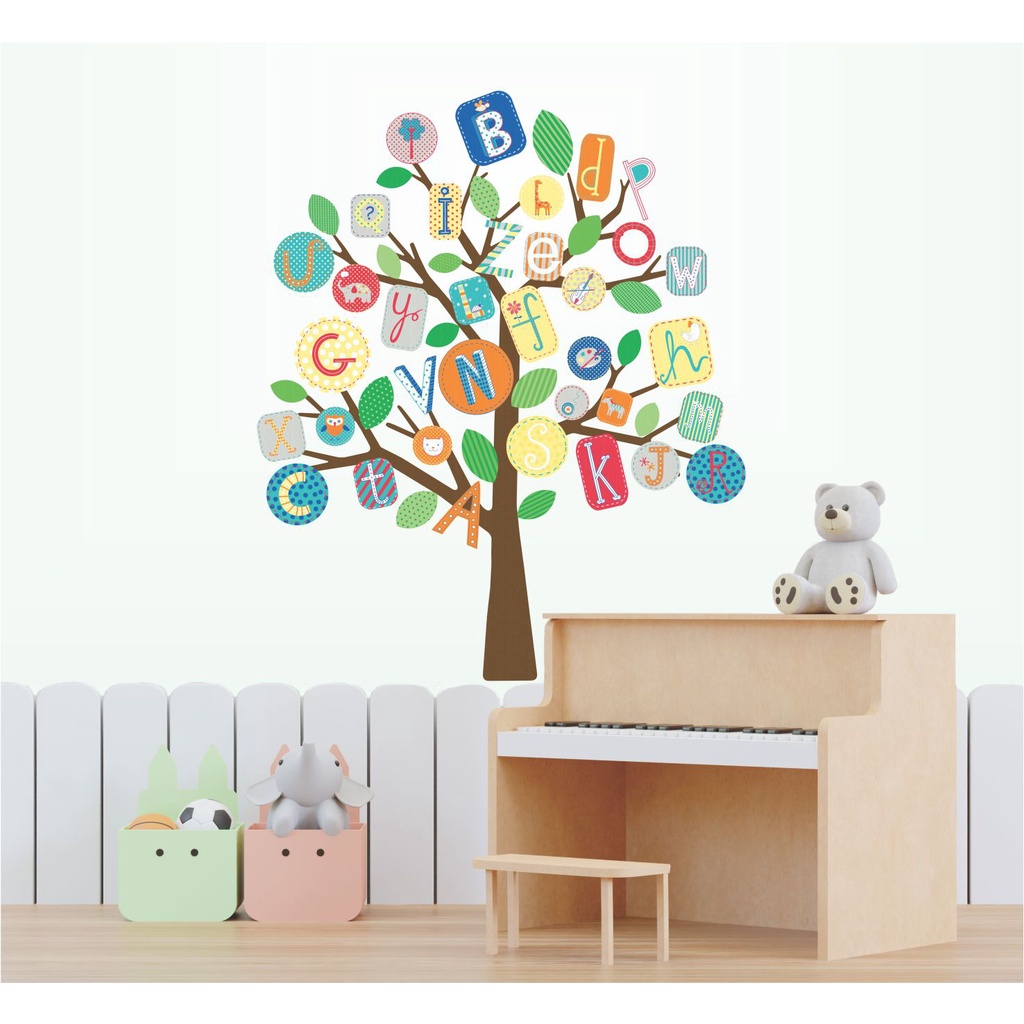 Adesivo de Parede Árvore Alfabeto  Pedagogia Escola Infantil Papel de Parede Infantil Decalques