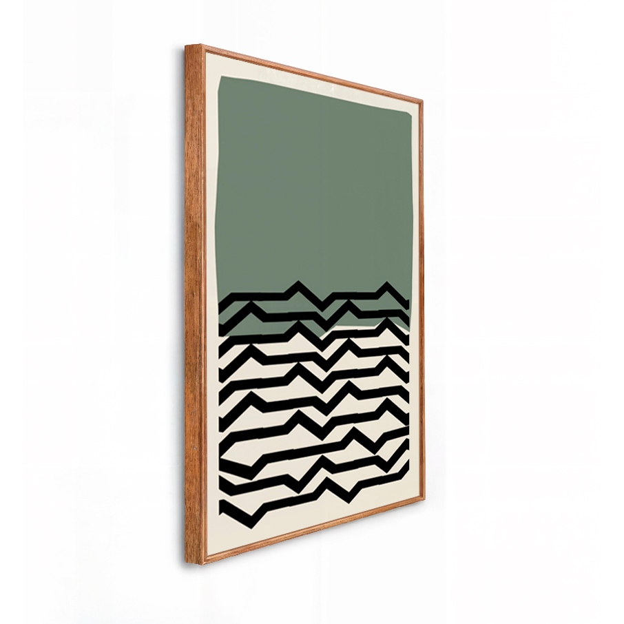 Quadro decorativo moldura Caixa Alta Grande 41x61x3.5 cm arte abstrato linha Mar Sala Cozinha Dormitório Impressão