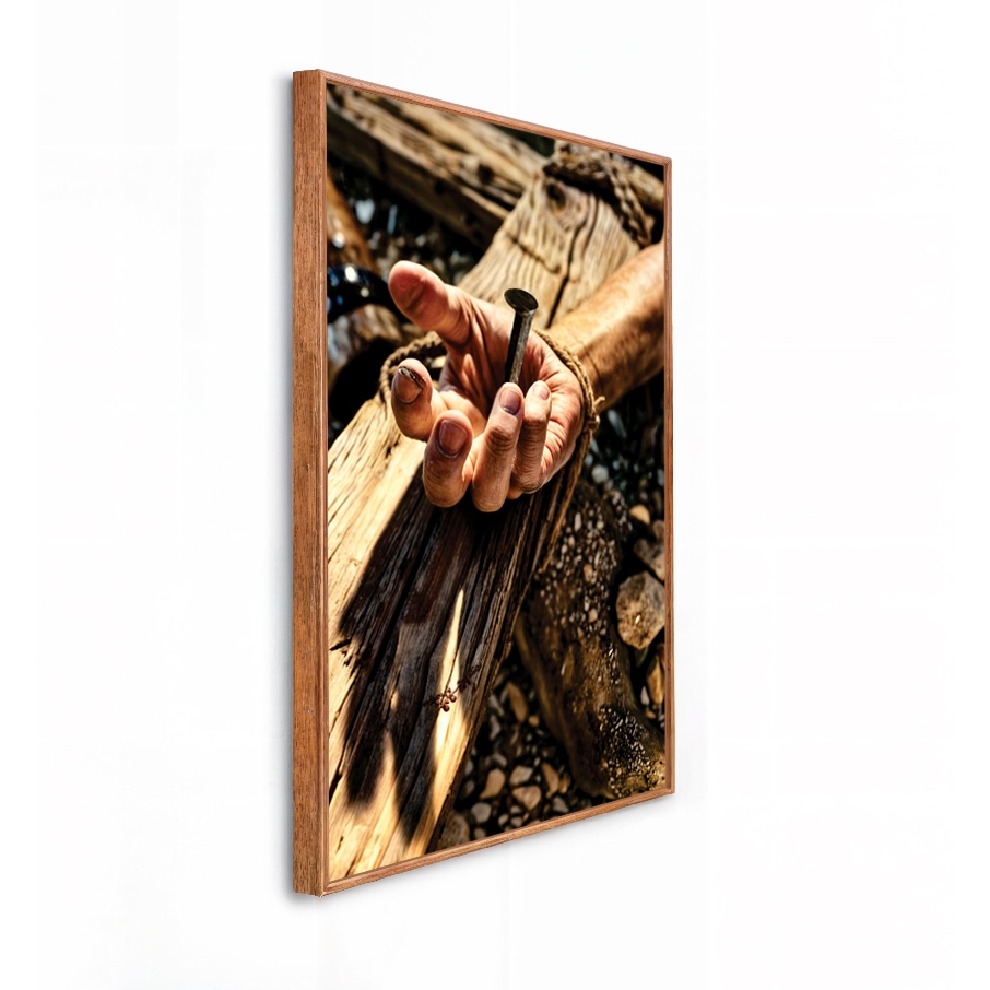 Quadro Decorativo Grande 41x61x3.5cm Moldura Caixa Cruz mão de Jesus