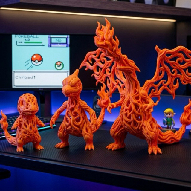 Estátua Charmander Charmeleon Charizard Pokémon | Linha Evolutiva | Decoração Geek