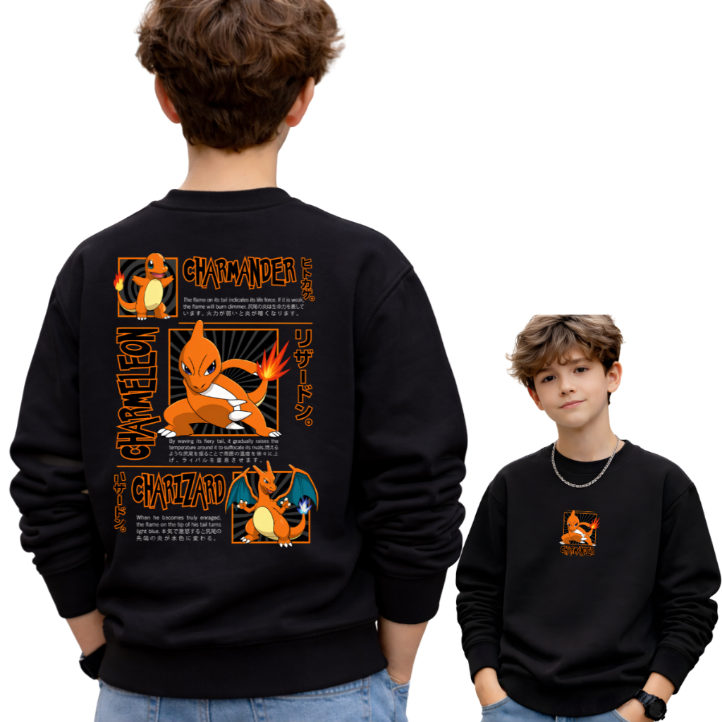 Moletom Infantil Pokemon charmander charizard flanelado sem capuz 2 ao 12
