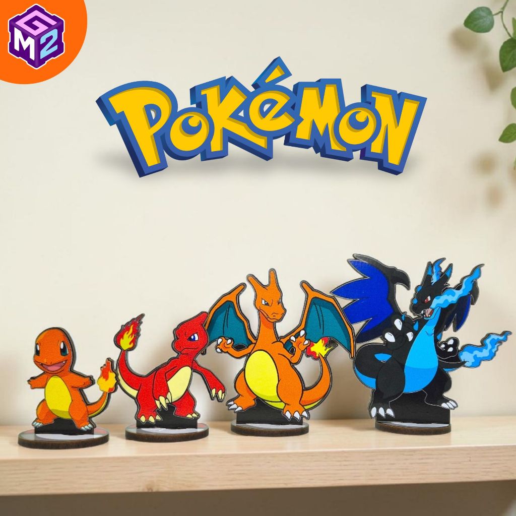 5 totens display personagem de mesa Pokémon | Charmander, Charmeleon, Charizard, Mega Charizard