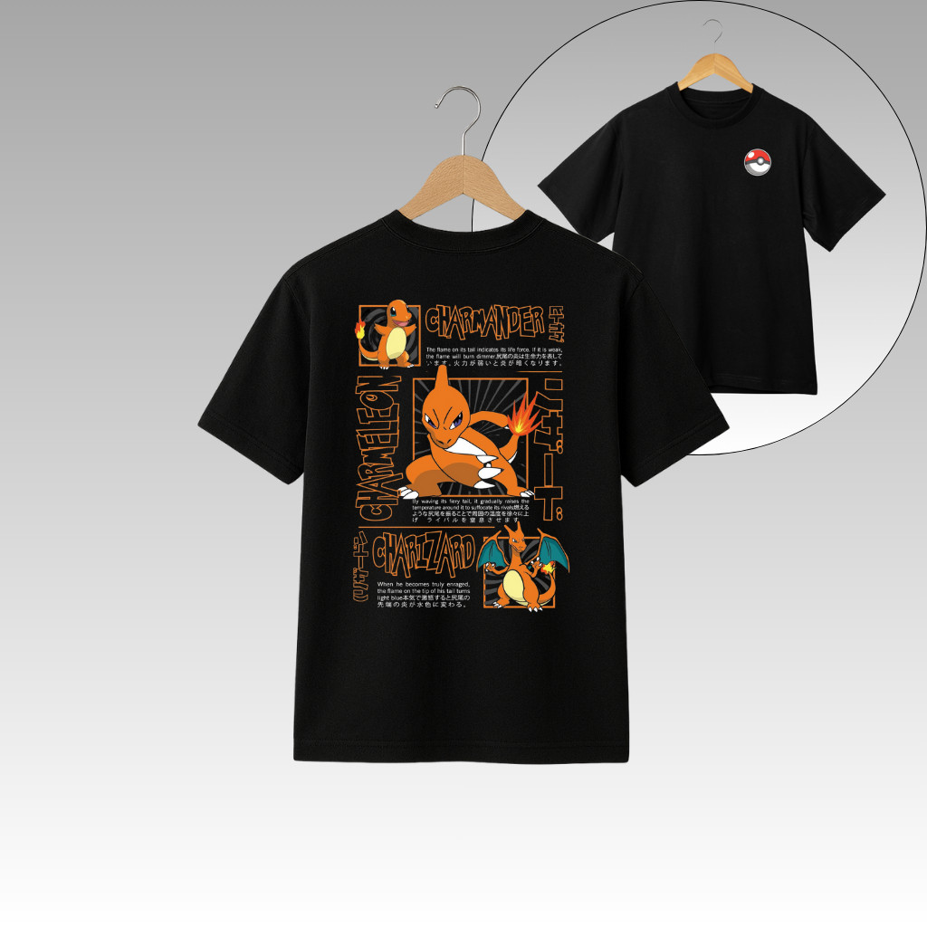 Camiseta Pokémon Charmander Charmeleon Charizard Evoluções T-Shirt Algodão – Estilo e Nostalgia para os Verdadeiros Fãs