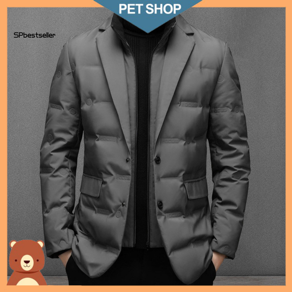 Men Cotton Suit Coat Cold Weather Men's Quilted Jacket with High Collar Long Sleeve Button Zipper Front Fake Two-piece D