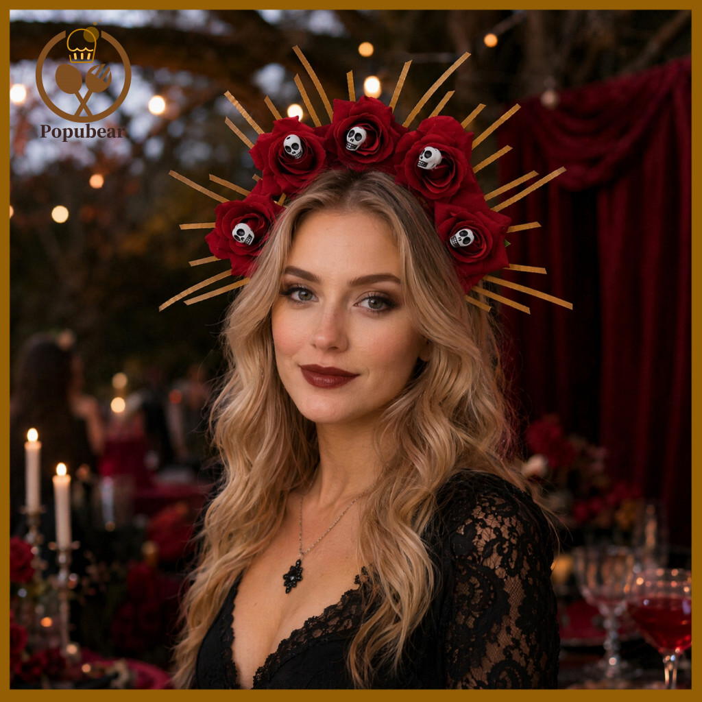 Handmade Flower Headband Comfortable Halloween Floral with 3d Flowers Wide Non-slip Hair Hoop Pumpkin Witch Decorations