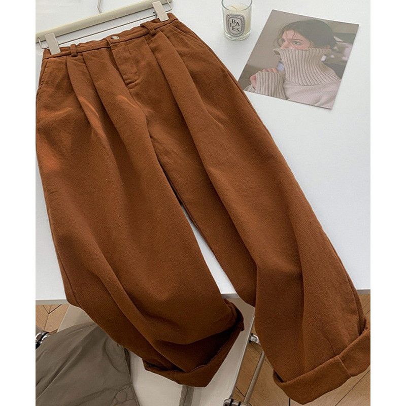 Caramel Pumpkin New Autumn/Winter Casual Work Pants for Women, Straight Wide-Leg Trousers