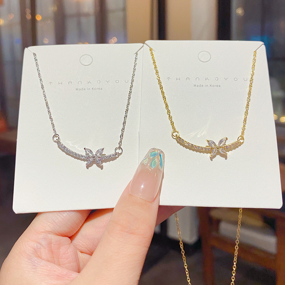 Colar Com Pingente De Strass Borboleta De Zircão , De Aço De Titânio Commute Da Moda