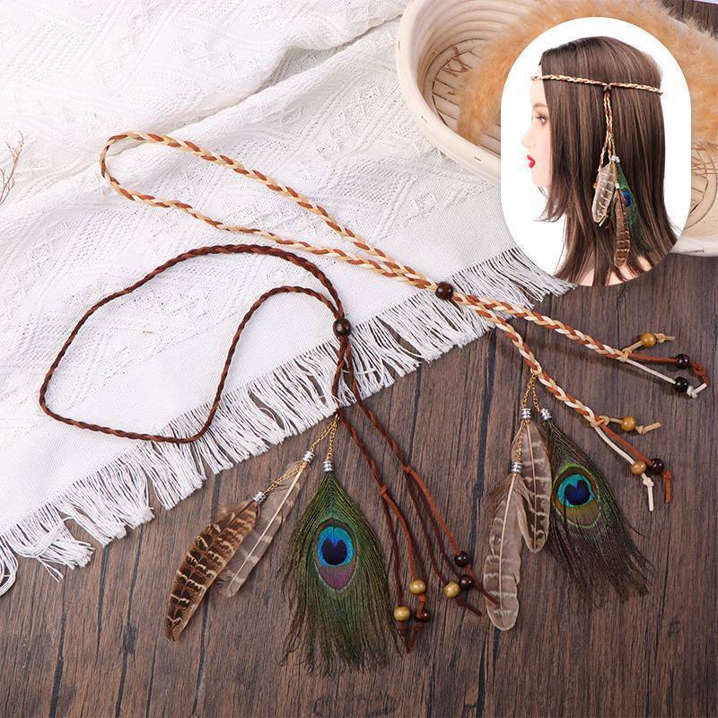 Decorador Boho Peaco Feather Hairband Corda Chapelaria Presente