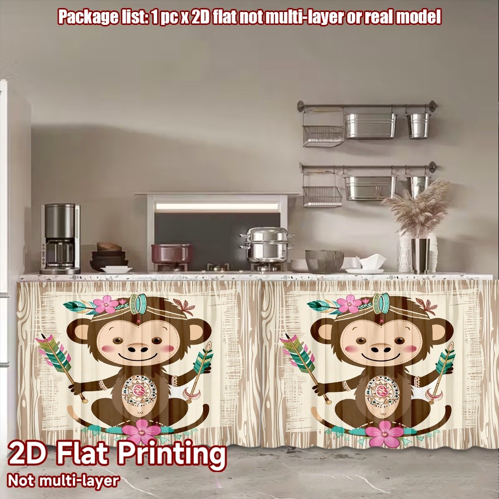 2D Plano 1 Peça Estilo Romântico Francês Boho Monkey Feathers Impressão Digital Cortinas country , Adequadas Para Salas