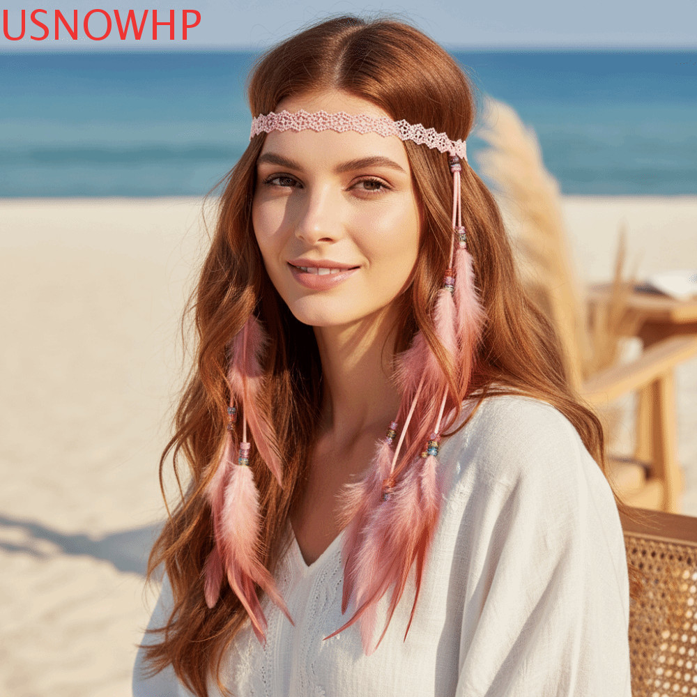 USNOWHP Dreamcatcher Feather Headband , Borlas Longas Penduradas Com Detalhes Coloridos De Contas Boho Tassel Headpiece