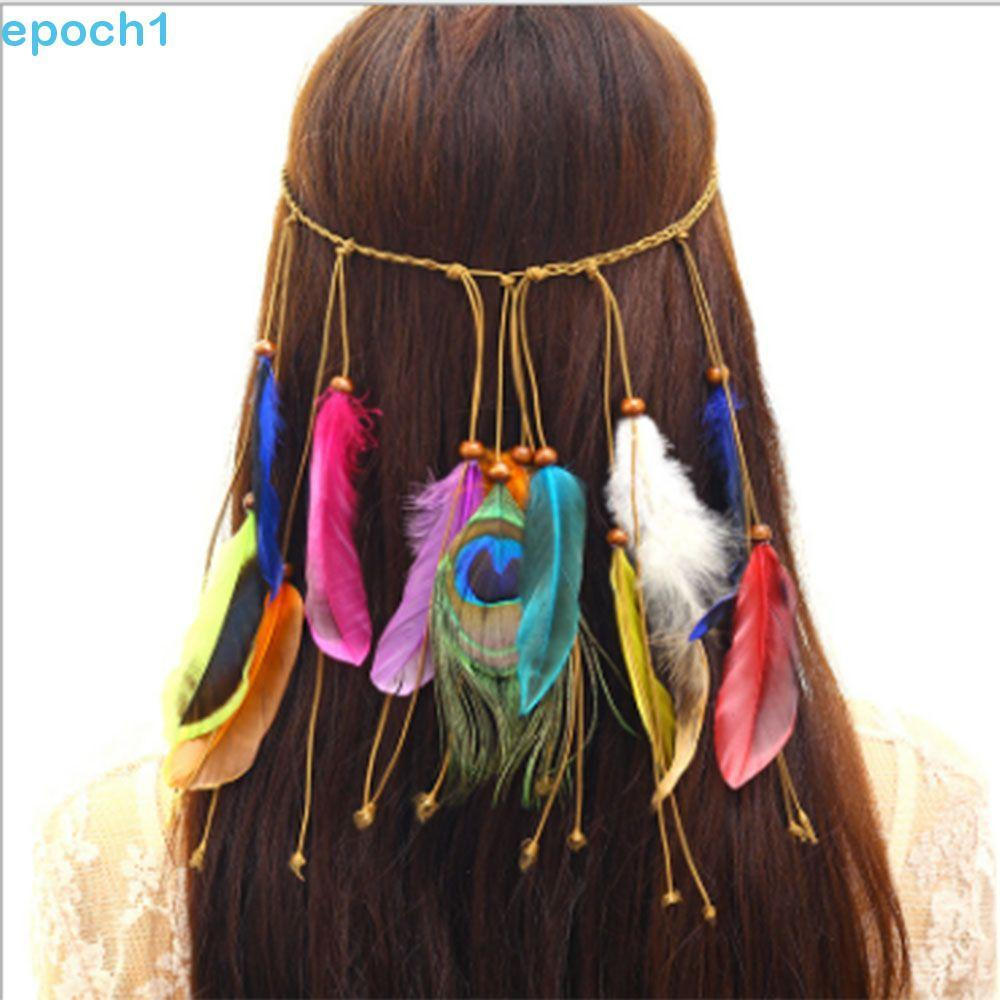 EPOCH1 Faixa De Cabelo Mulher Indiana Peahen Feather Nacional Boho