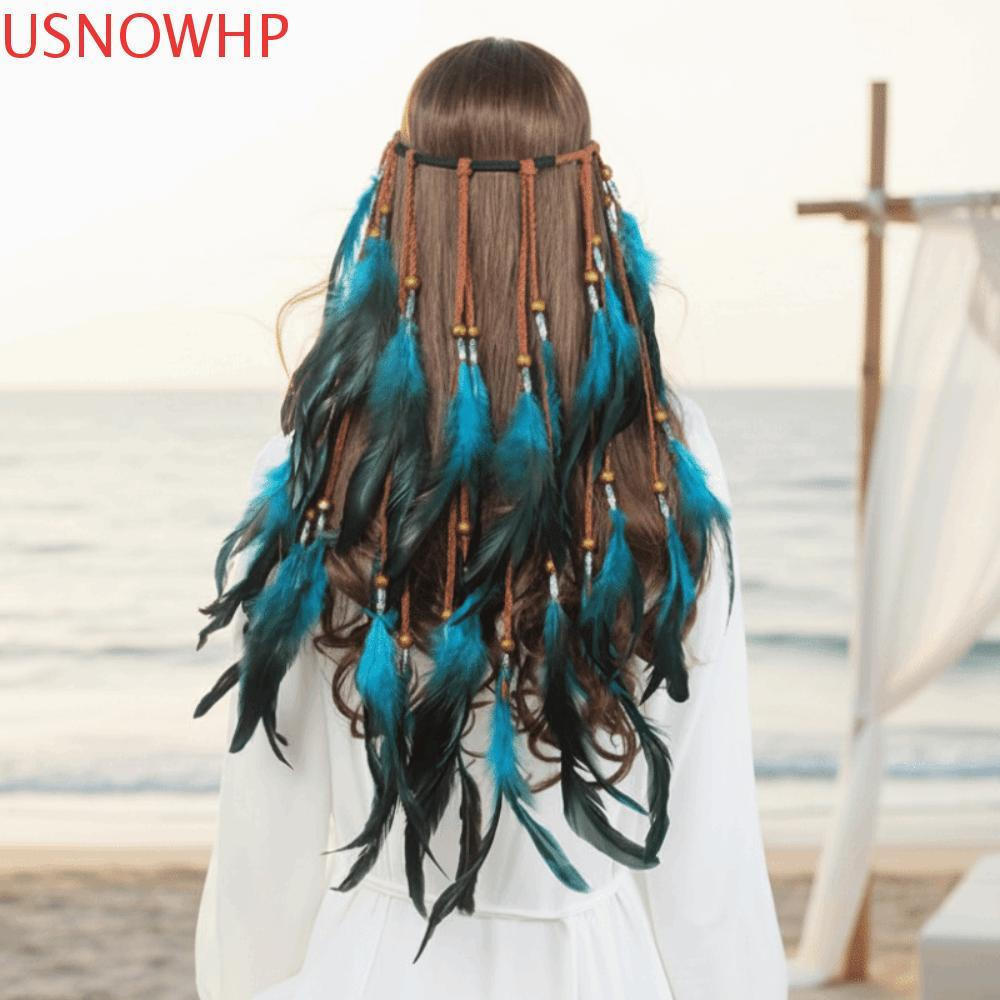 Extensão De Cabelo Tribal USNOWHP , Conta Deslizante Ajustável Com Plumagem Laranja Vibrante Boho Feather Headpiece
