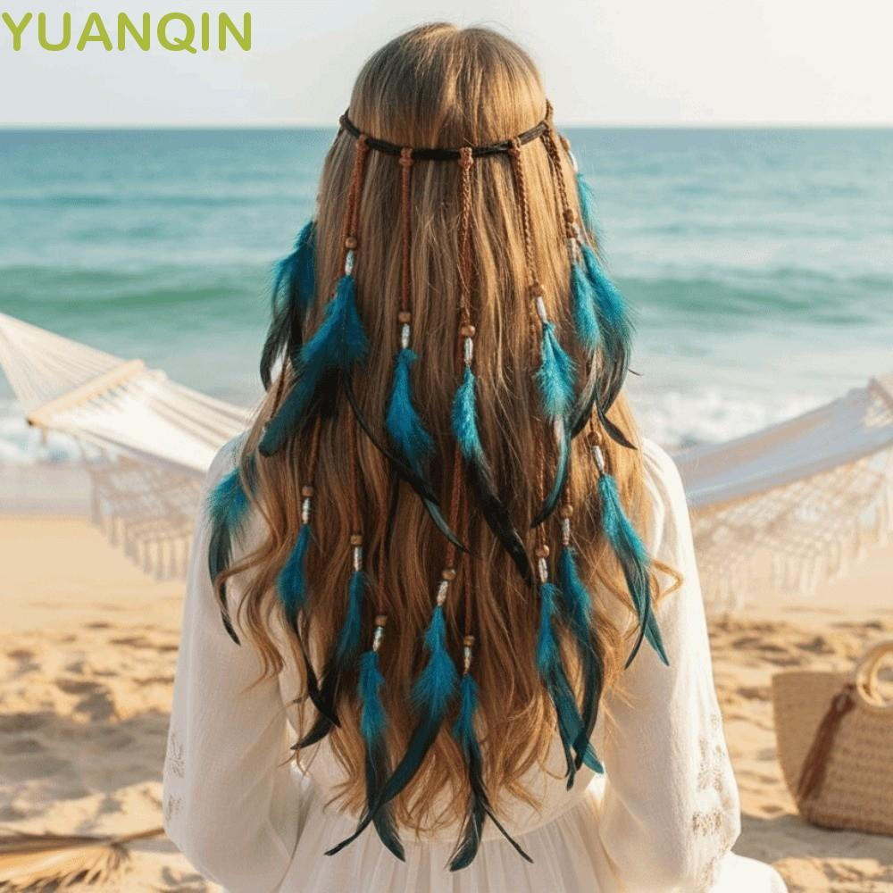 Extensão De Cabelo Tribal YUANQINZT , Conta Deslizante Ajustável Com Design De Vários Fios Boho Feather Headpiece