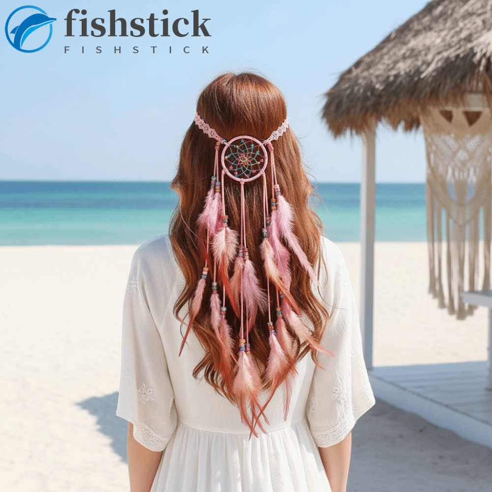 FISHSTICKA Boho Tassel Headpiece , Icônico Dreamcatcher Net Feather Headband