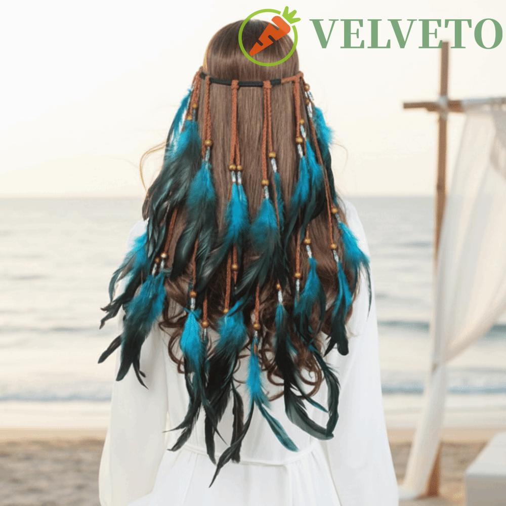 Extensão De Cabelo Tribal ELVETO , Cordão Trançado Sintético Ajustável Com Contas Deslizantes Boho Feather Headpiece