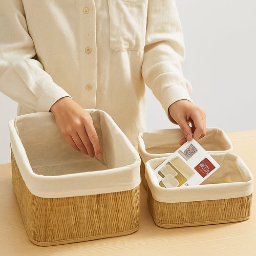 Kit Organizador Bambu Cestos Multipurpose Cozinha Lavanderia Organizacao Casa