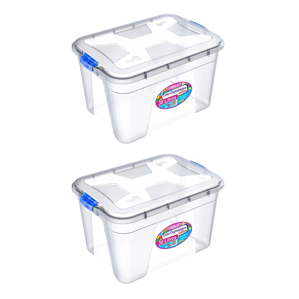 Kit 2 Caixa Organizadora Transparente 30L Com Travas Multiuso Design Sofisticada