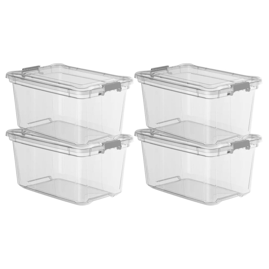 Kit 4 Caixa Organizadora 50l Com Travas Multiuso Transparente Design Sofisticado Prático Empilhavel
