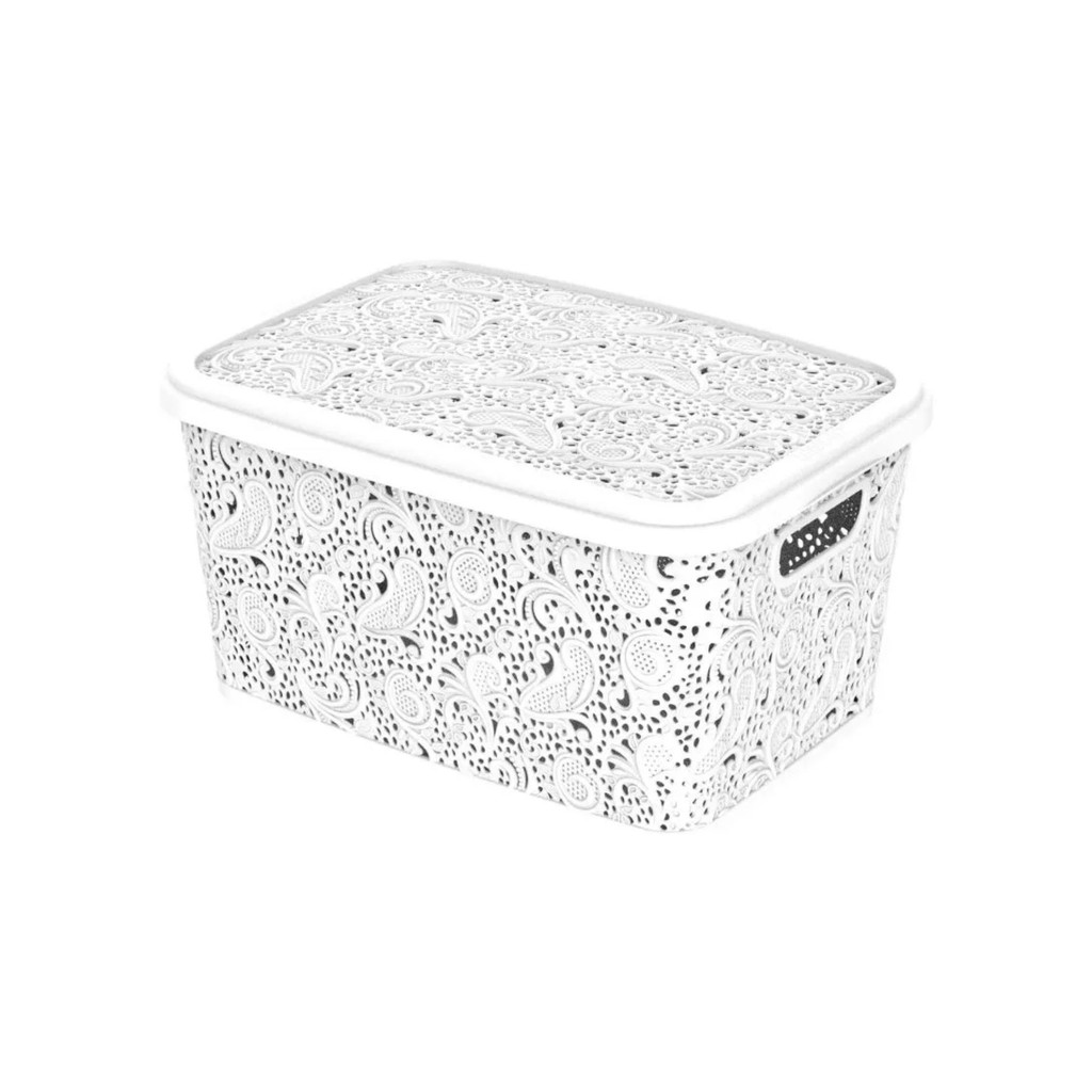 Cesto Organizador Multiuso 17L Design Floral Sofisticado Branco
