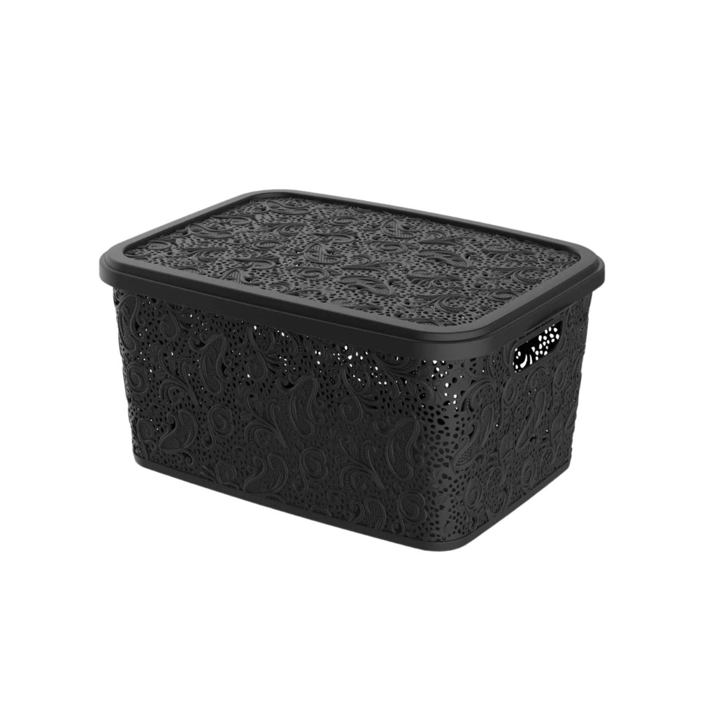 Cesto Organizador Multiuso Floral 17L Decorativo Design Sofisticado Preto