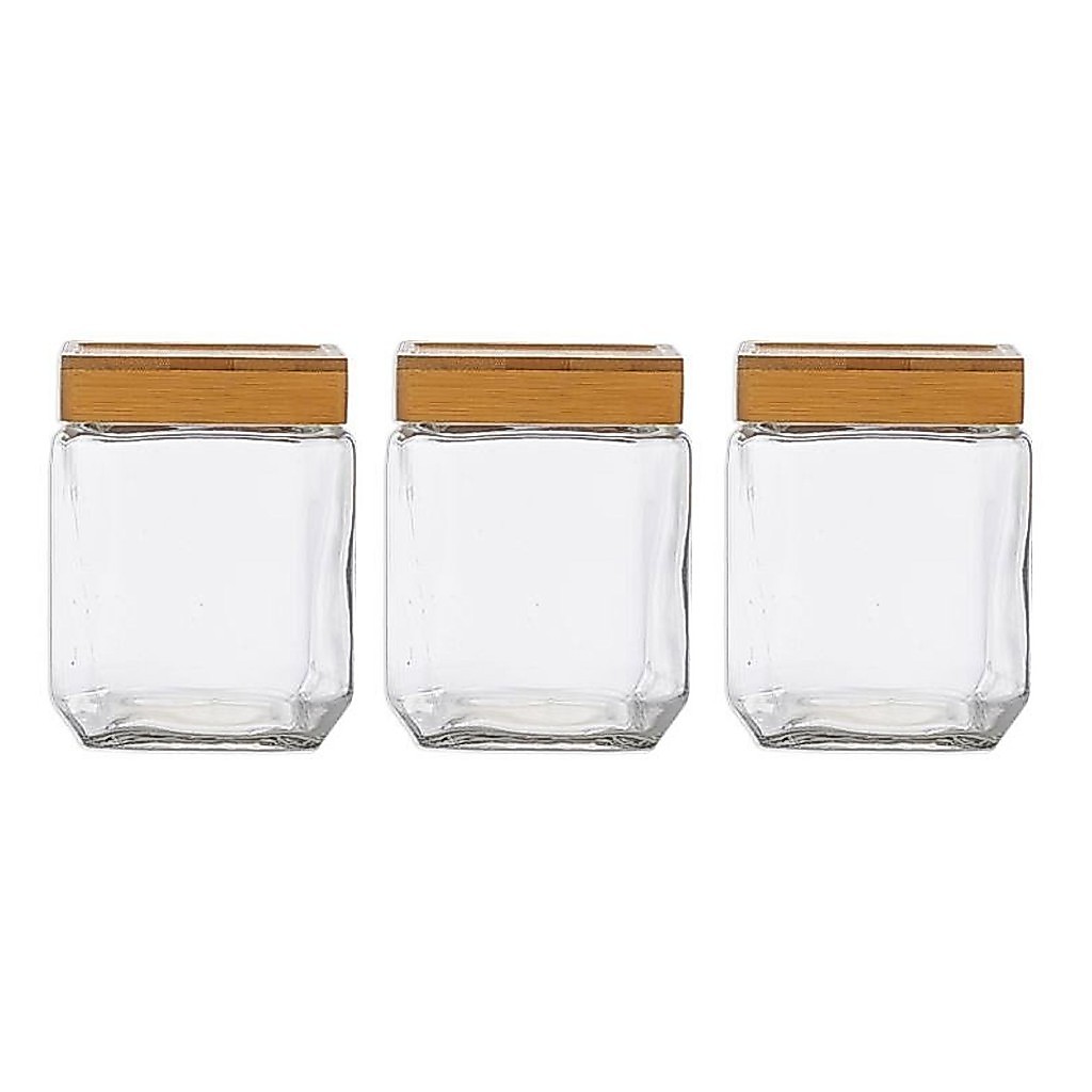 Kit 3 Pote Hermético Quadrado Tampa Bambu 1250ml Design Sofisticado Mantimentos Multiuso