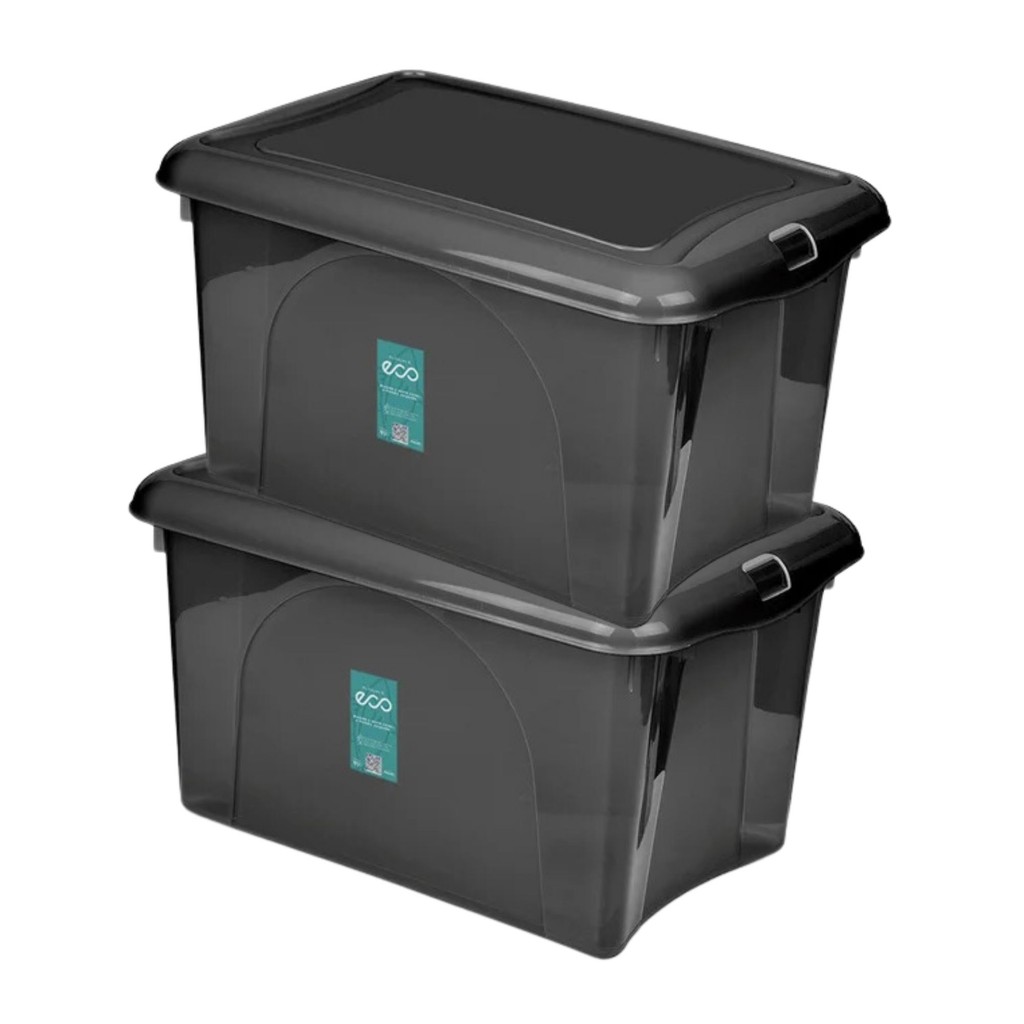 Kit 2 Caixa Organizadora C/ Travas Internas Preta 16,6L Resistente Design Sofisticado Multiuso