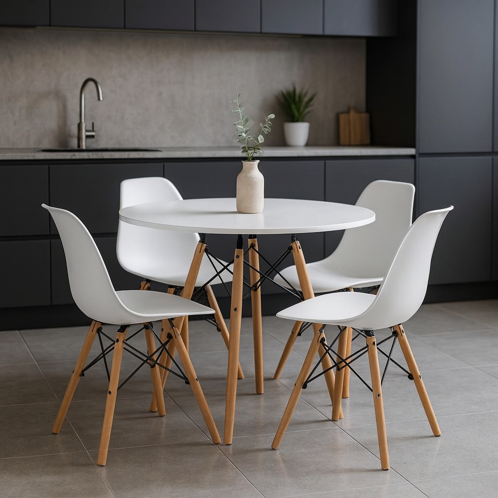 Kit com 4 Cadeiras Eames Eiffel Wood Branco, Preto e Fendi – Design Sofisticado Multiuso Qualidade