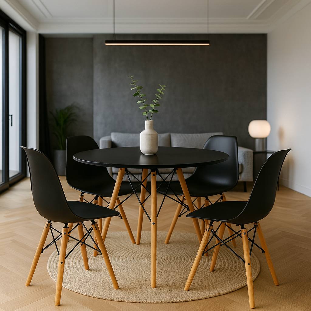 Kit com 4 Cadeiras Eames Eiffel Wood Branco, Preto e Fendi – Alta Qualidade Design Sofisticado Multiuso