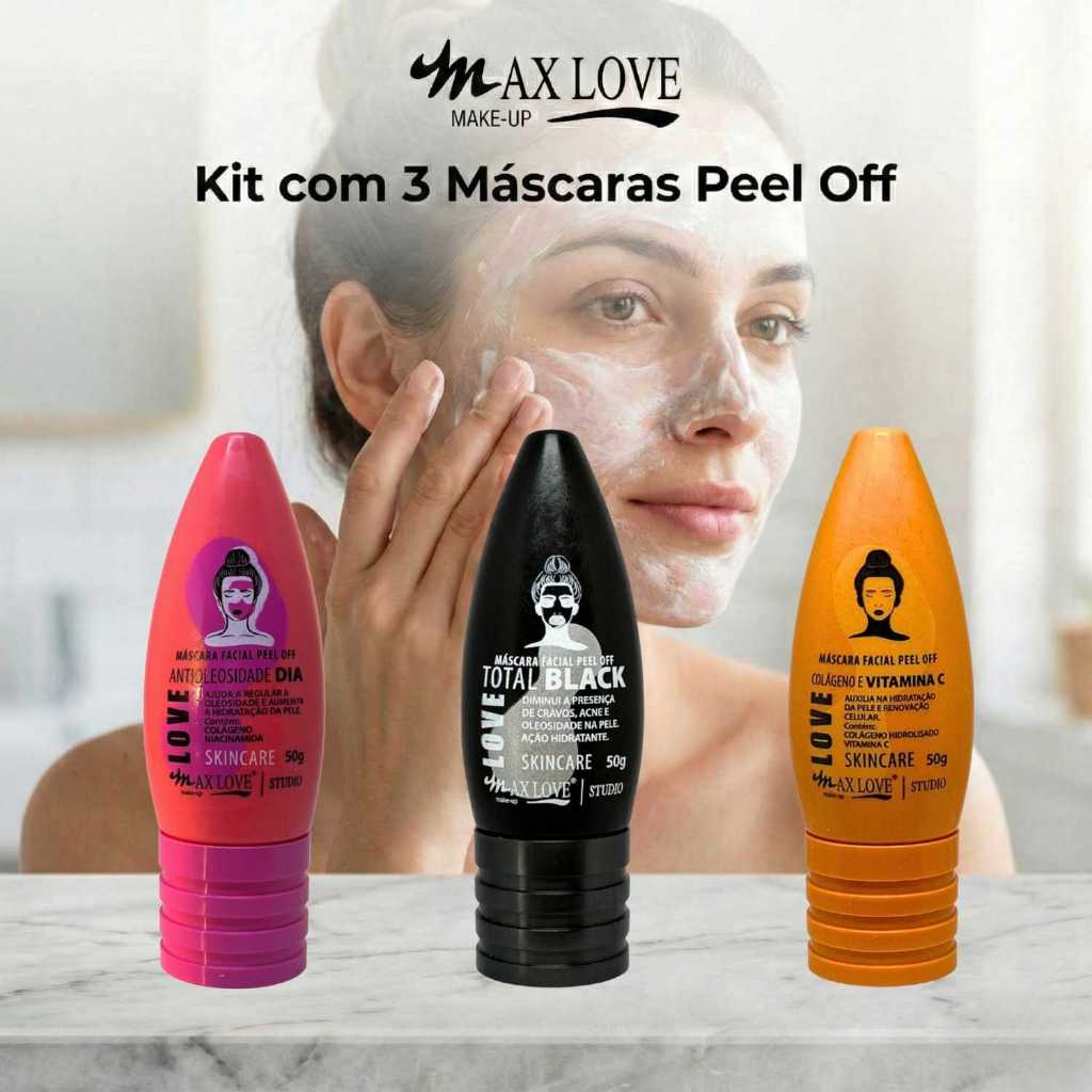 Kit com 3 Máscaras Peel Off - AntiOleosidade Dia, Total Black, Vitamina C Max Love