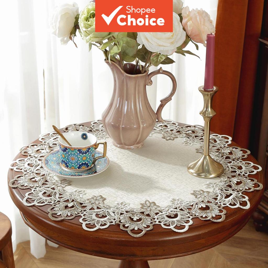 100 % Poliéster Vintage Renda Pequena Redonda Placemats Porta-Copos Bordado Recorte Borda Estilo Boêmio Para Mesa De Jan