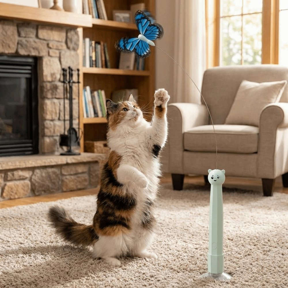 NEDFS Butterfly Electric Cat Teaser , Bateria De Longa Duração Com Ventosa Base Automática Para Gatos , 360 ° Rotação